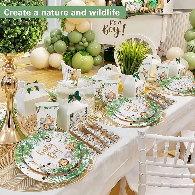175Pcs Safari Baby Shower Decorations Plates Set Jungle Theme Zoo