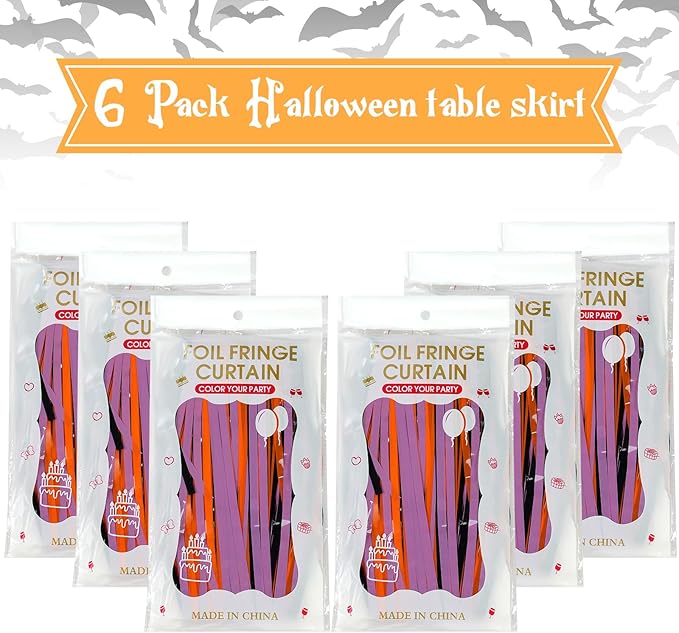 6 Pack Halloween Table Skirt Decorations Orange Purple and Black