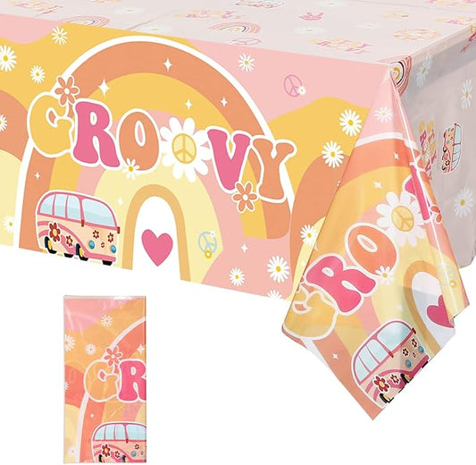 1 Pcs Two Plastic Tablecloths Retro Hippie Boho Party Decorations