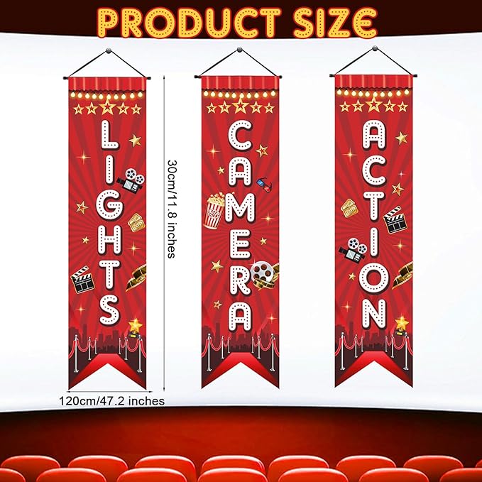 Tegeme Movie Night Porch Sign Banner Movie Theme Party Decorations