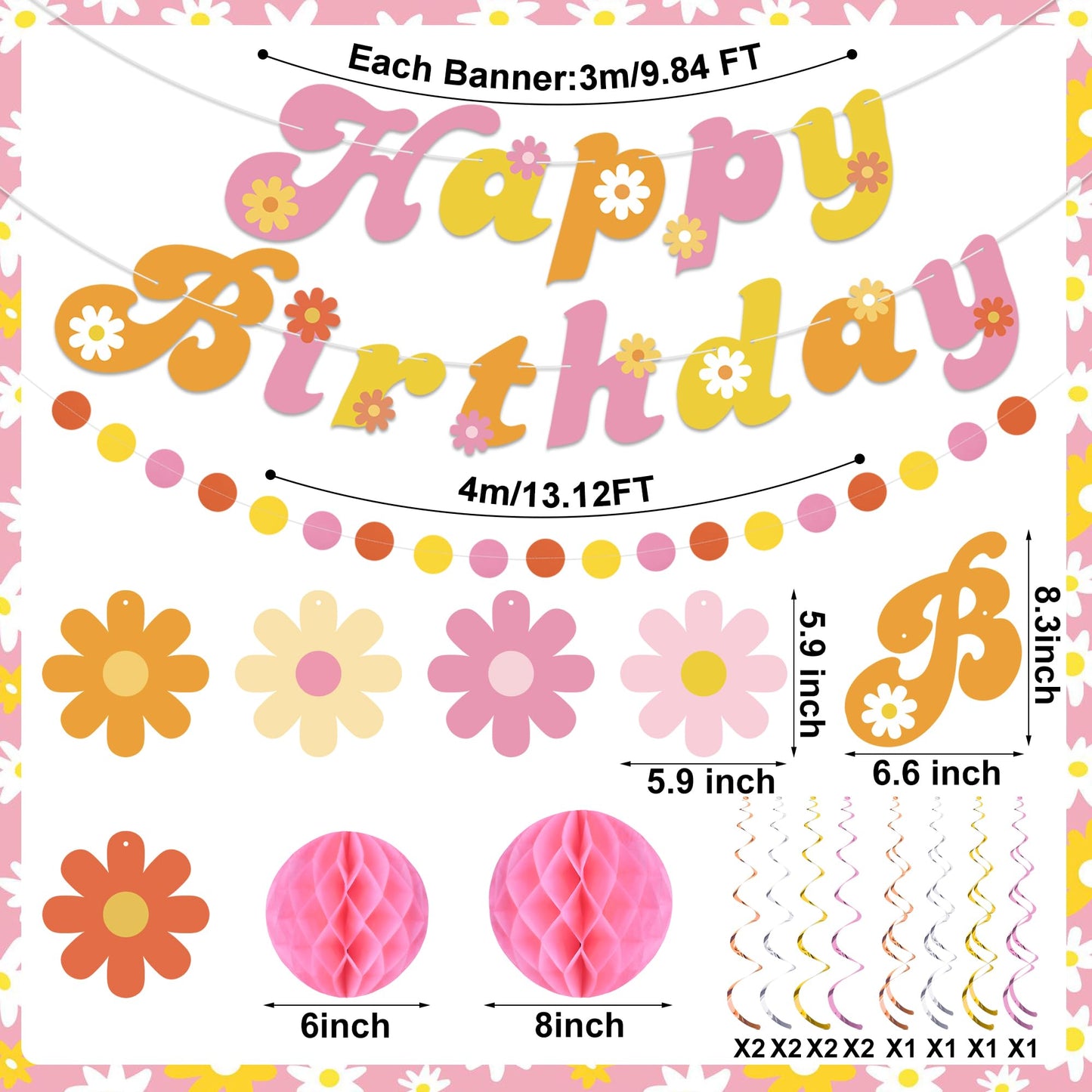 Daisy Groovy Party Decoration Boho Happy Birthday Banner Hanging
