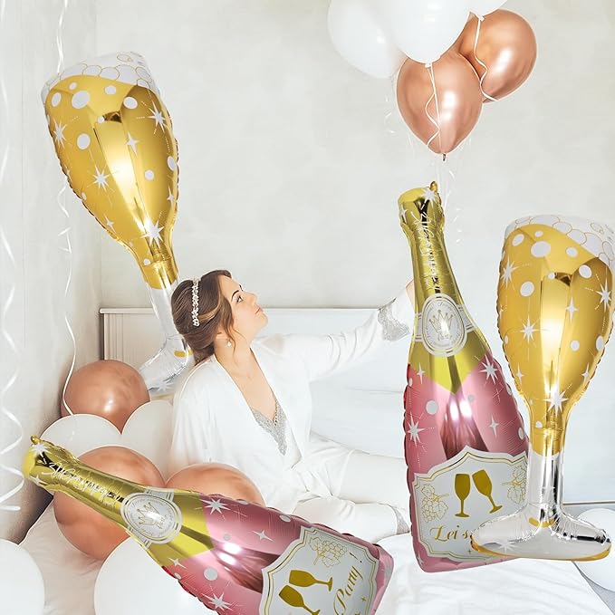 91 Pcs Rose Gold Balloons Huge Explosion Star Balloons Champagne
