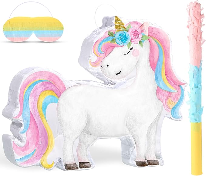 Small Unicorn Piñata with Stick Blindfold Piñata Unicorn for Girls