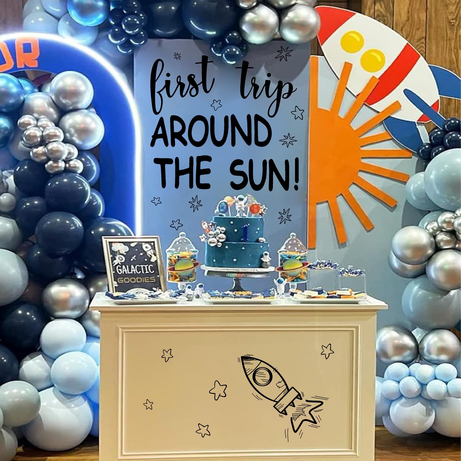 Outer Space First Birthday Party Decorations Sign for Backdrop First