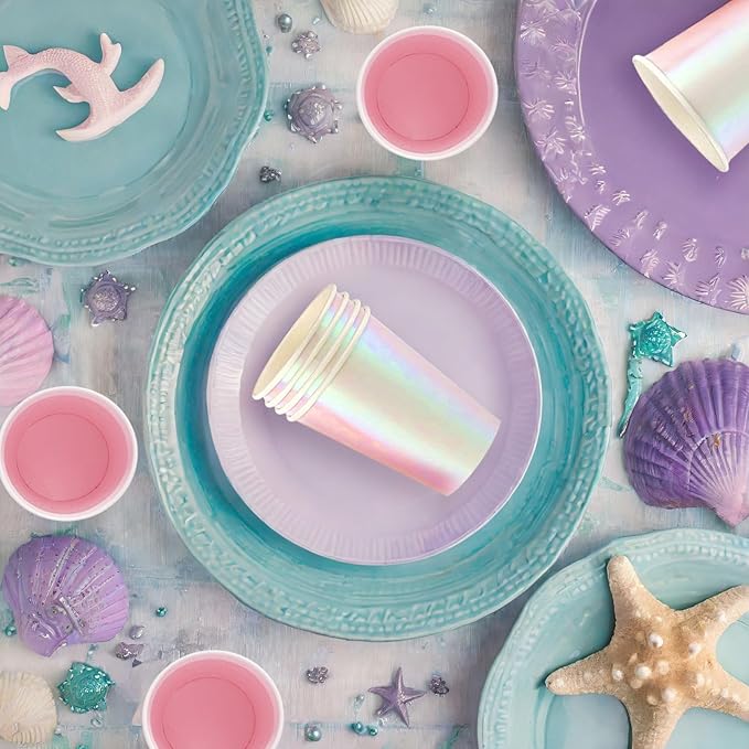 Mermaid Cups 36 Count 12 Oz Iridescent Foil Paper Cups Compostable