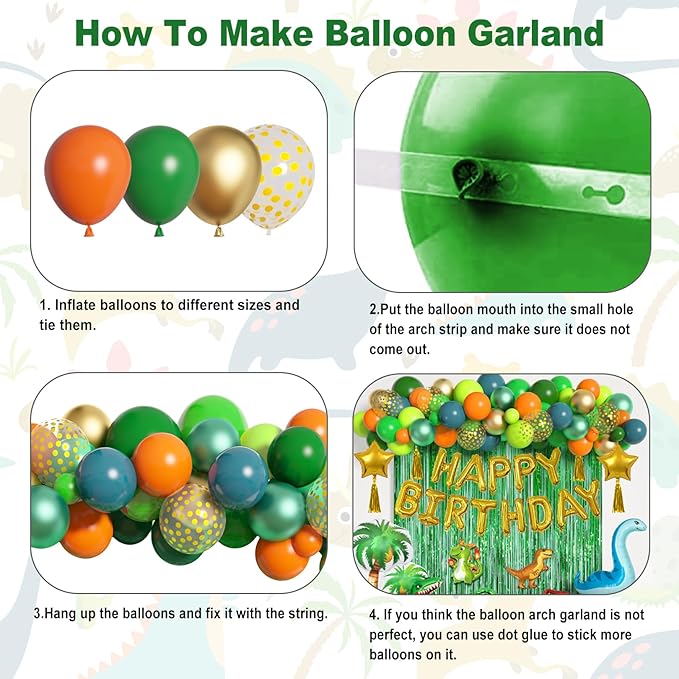 Dinosaur Birthday Party Decorations Supplies 124Pcs Dinosaur Green