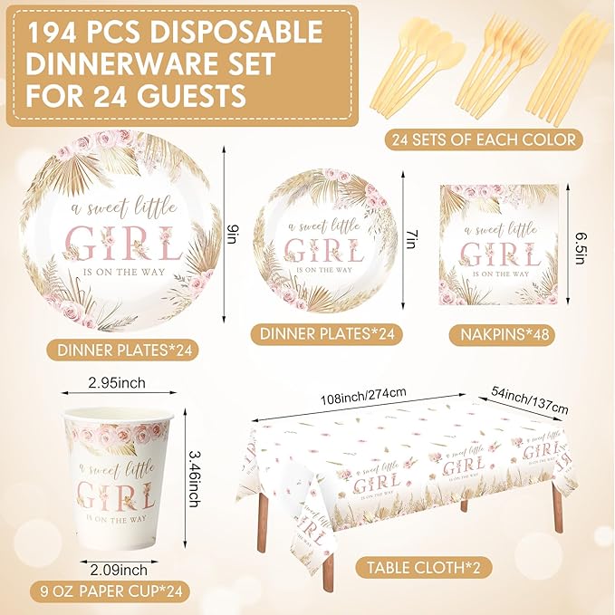 194 Pcs Boho Baby Shower Decorations Boho Floral Baby Shower Paper
