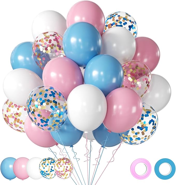 Pink & Blue Latex Balloon Set - 12 Inch Gender Reveal Balloon Pink