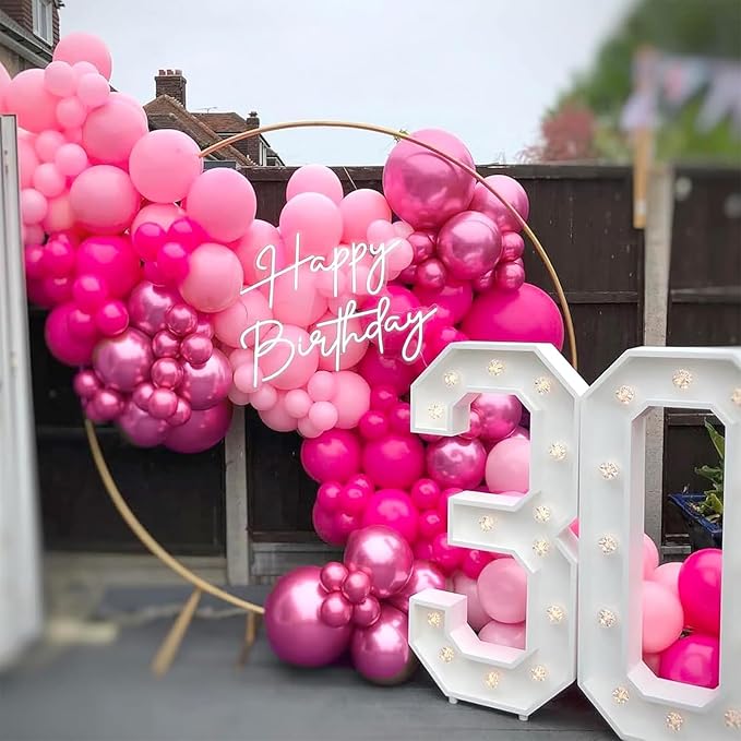Pink Balloons Set, 12 Inch Pastel Baby Light Metallic Hot Pink