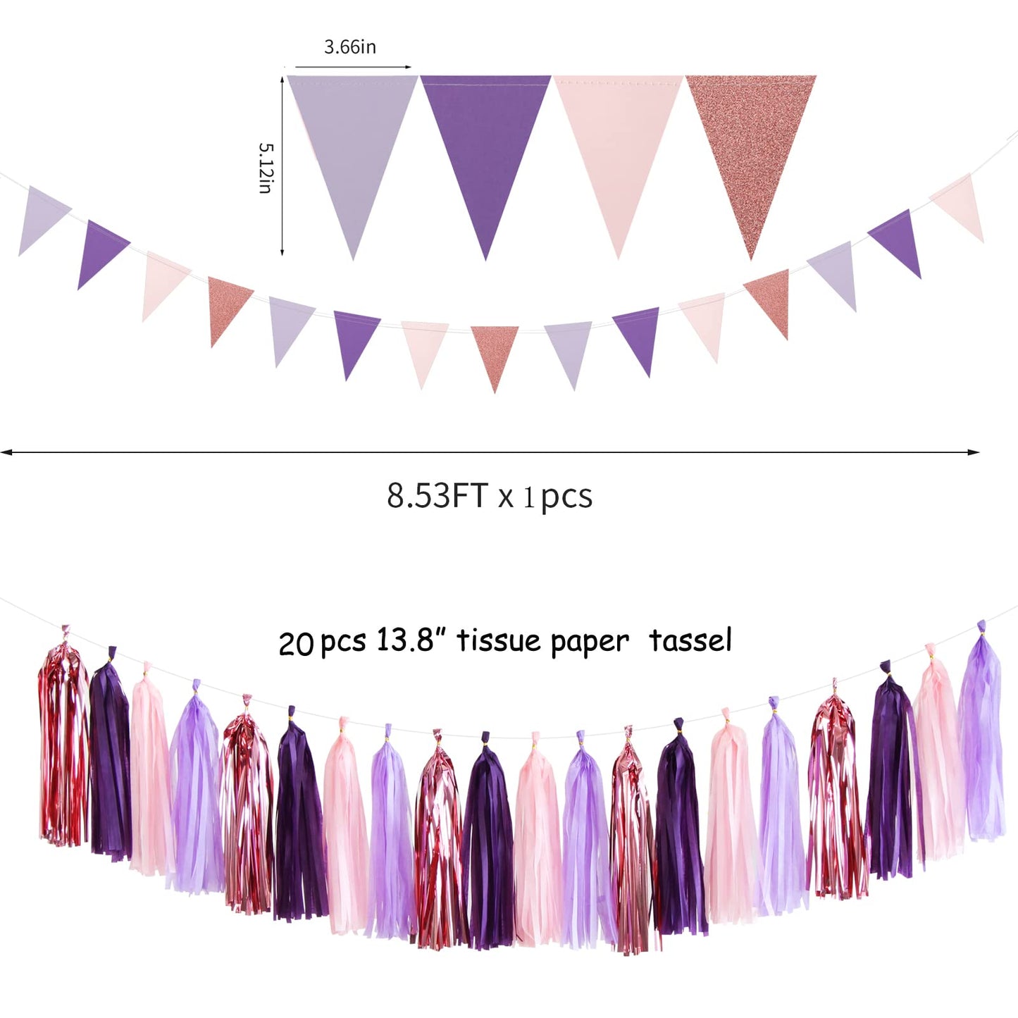 Rose-Gold Pink Purple Party Decorations - 30pcs Tissue Pom Poms