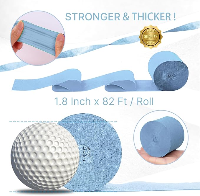 PartyWoo Light Blue Crepe Paper Streamers 4pcs 328ft Pack of Slate