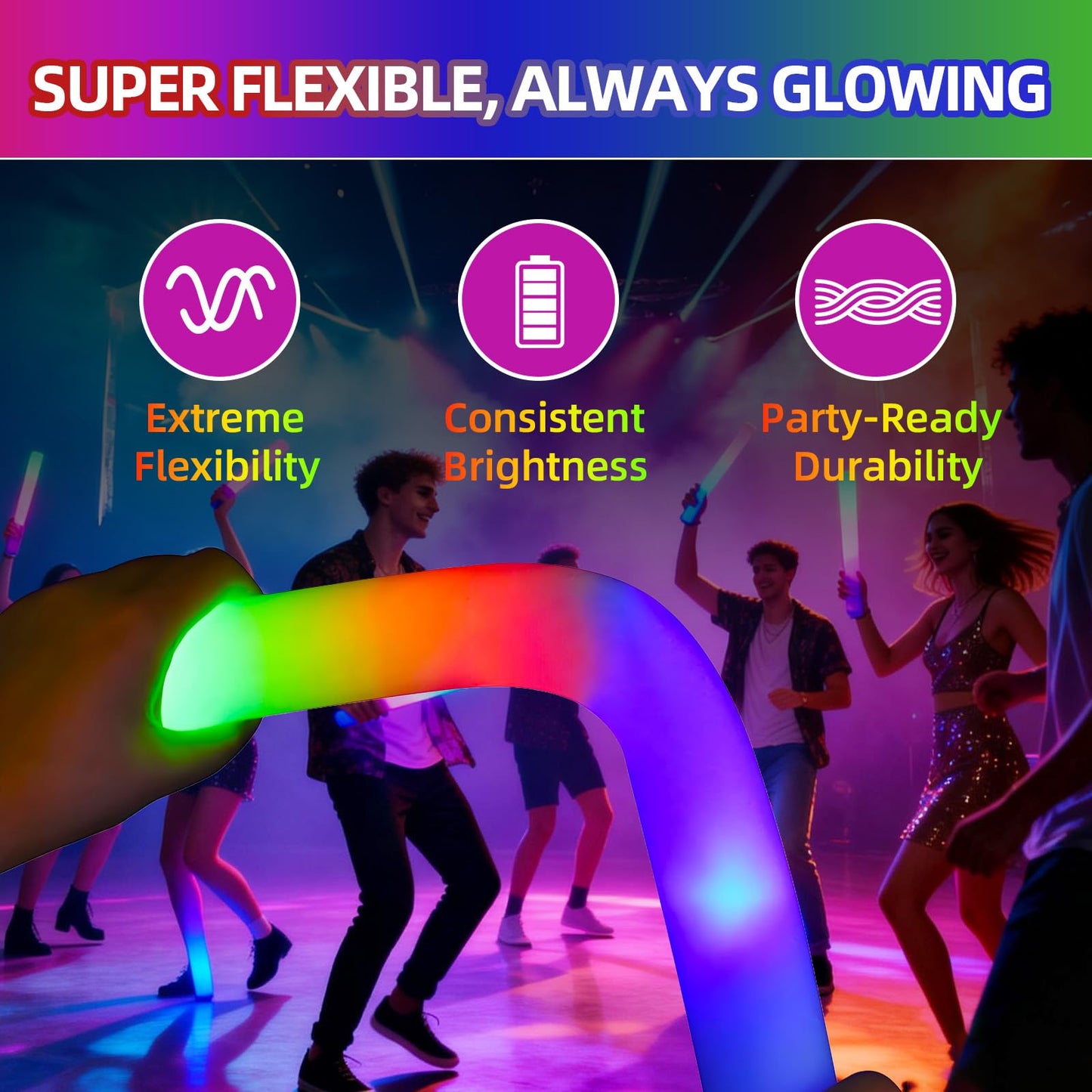 Blu7ive 20 PCS Foam Glow Sticks Party Favors led foam sticks 3 Modes