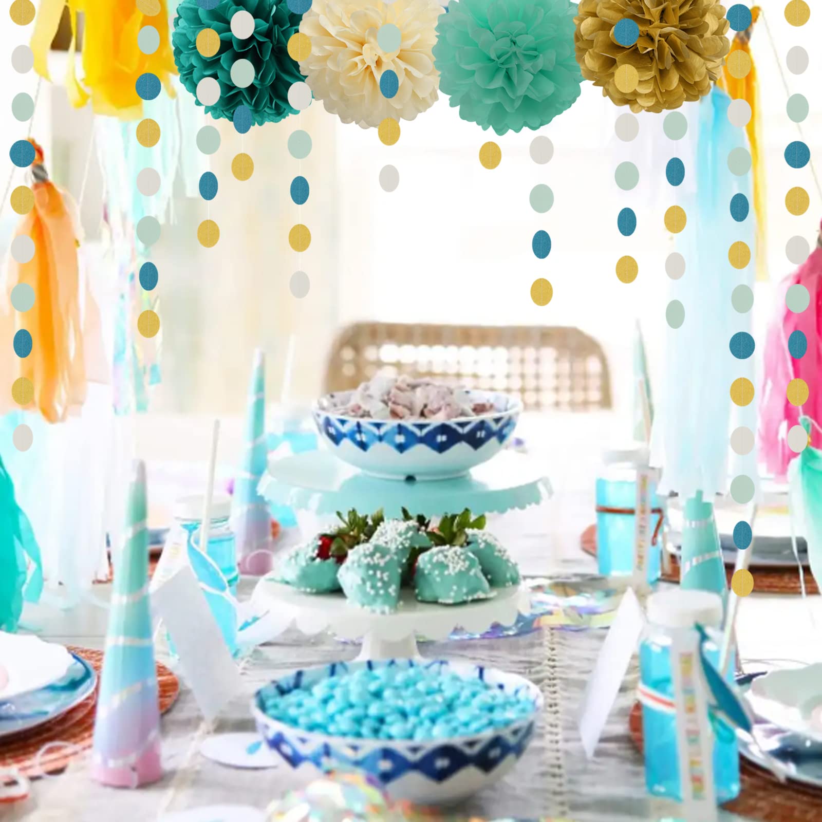 Teal-Blue Mint Beige-Gold Party Decorations - 30pcs Rustic Wedding