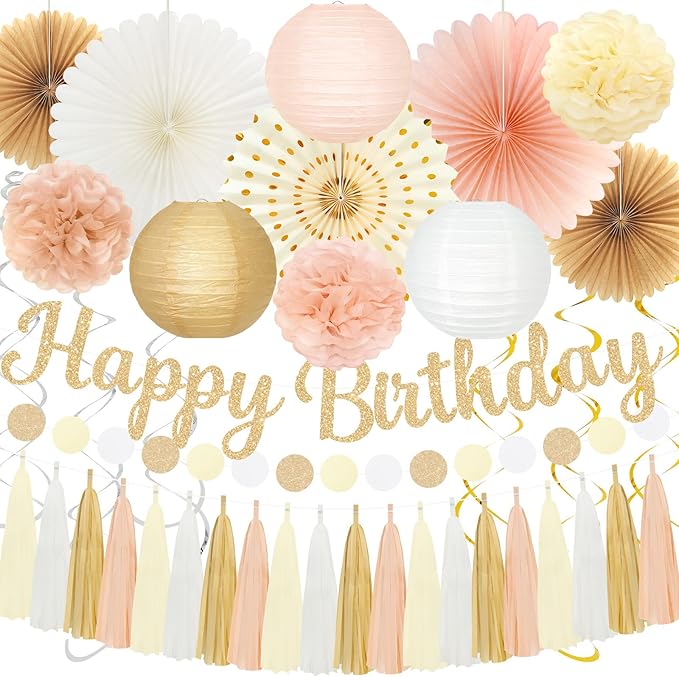 Happy Birthday Decorations for Women Girls - Gold Boho Birthday
