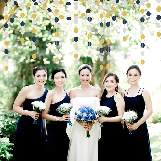 Navy-Blue Ivory-White Gold Party-Decorations Garland - 52Ft