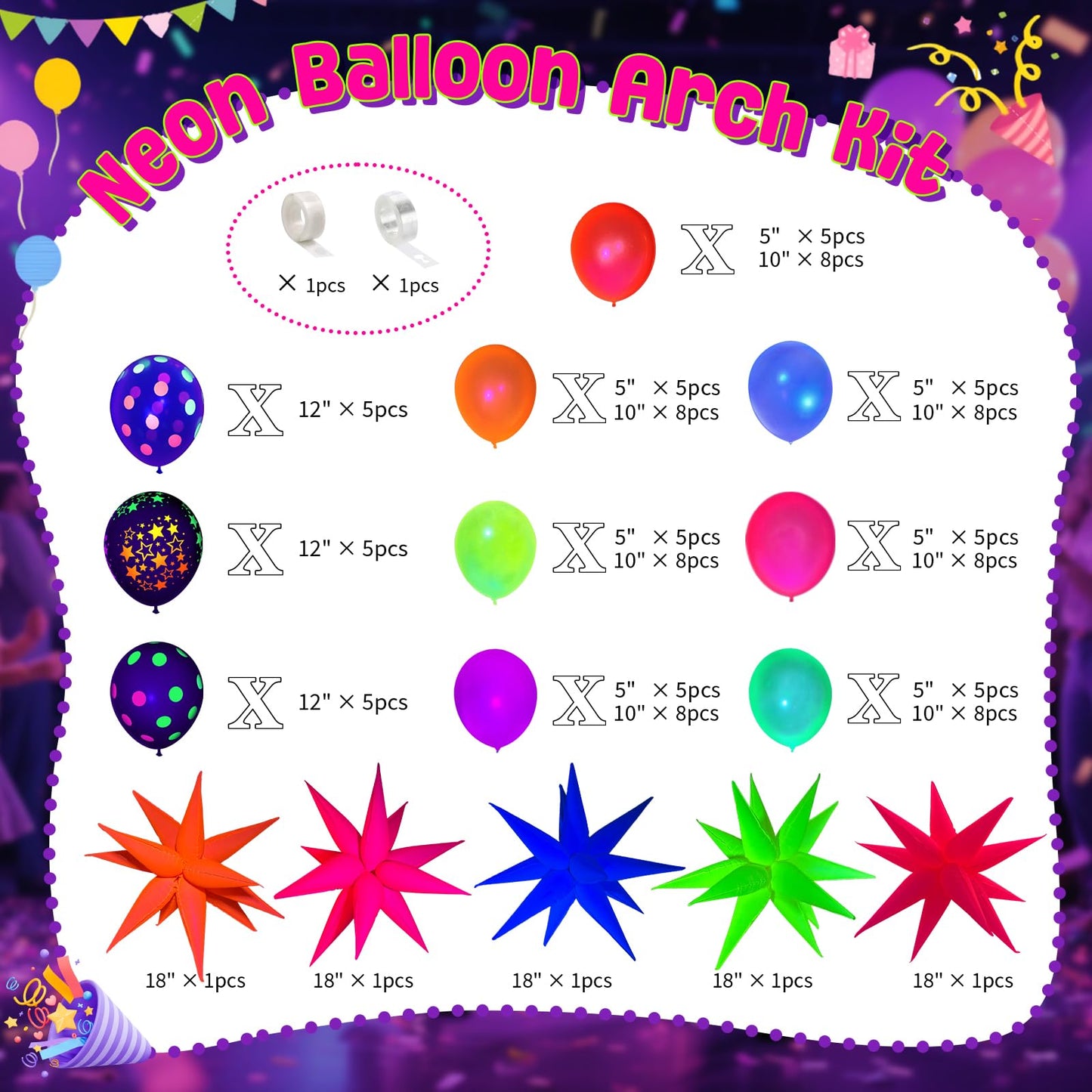 GYIPFIPA UV Neon Balloons, Glow in the Dark Party Supplies Neon Foil