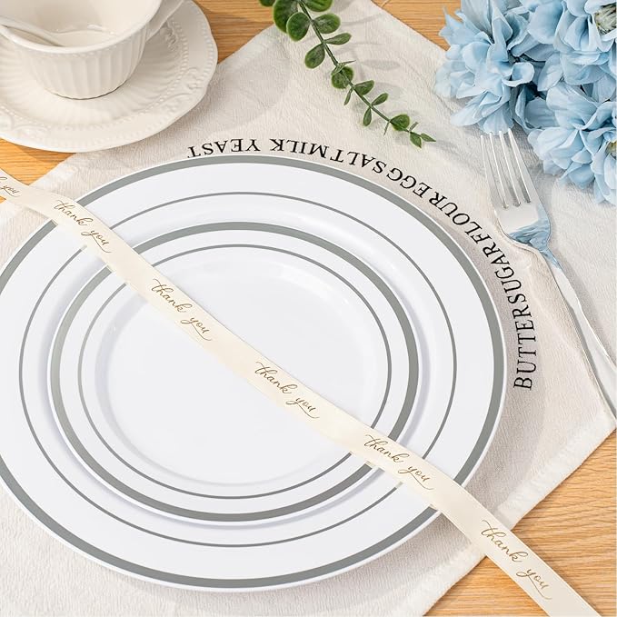 BESTVIP 700PCS Silver Plastic Dinnerware Set for 100 Guests,