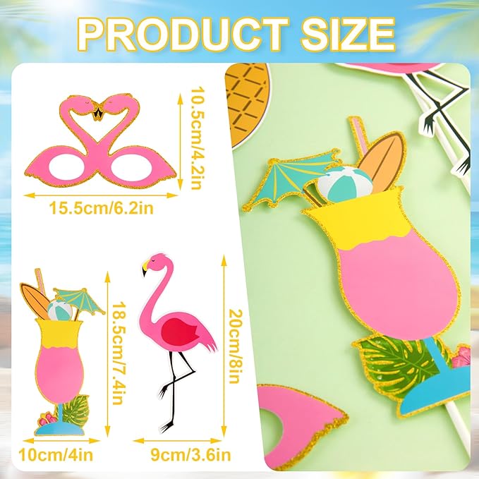 12 Pcs Summer Photo Booth Props Beach Summer Pool Party Decorations