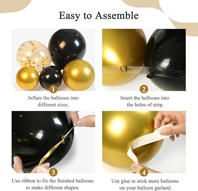 182pcs Black and Gold Balloons Garland Arch Kit, 5 10 12 18 inch