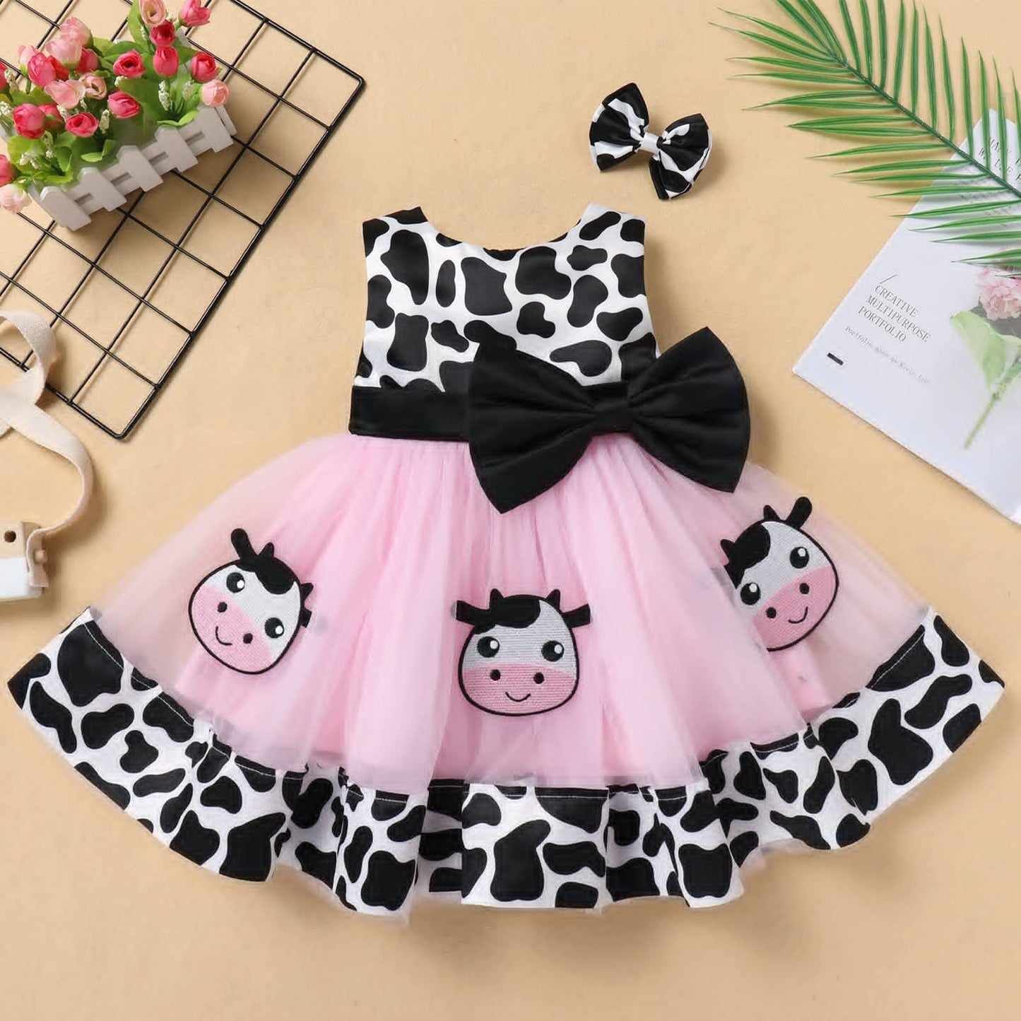 Newborn Toddler Baby Girl Green Christmas Outfits 2PCS Cow Princess