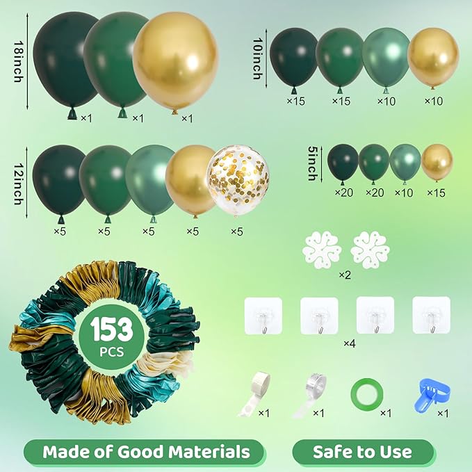 Amandir 153pcs Green and Gold Balloon Garland Arch Kit, Different