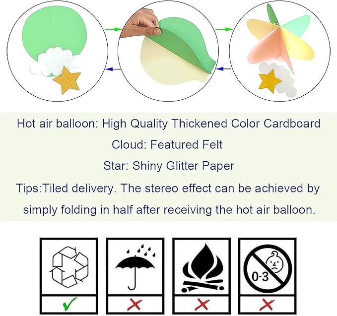 Hot Air Balloon Decorations for Baby Shower Pastel Mermaid 8 Pack