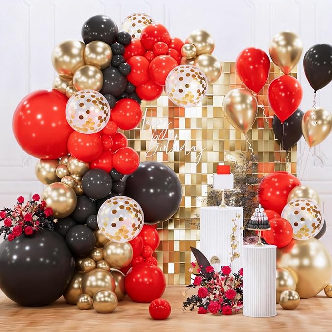 PartyWoo Red Black and Gold Balloon Arch Kit Garland 142pcs Different