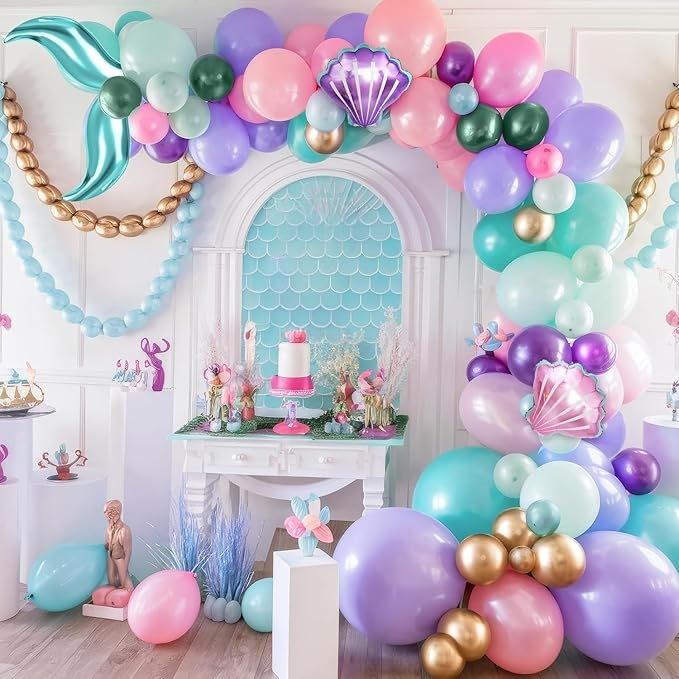 Mermaid Balloon Garland Arch Kit Pastel Pink Purple Teal Blue