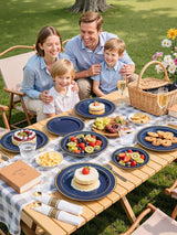 WDF Partyware 350PCS Navy Blue and Gold Plastic Plates with Rolled