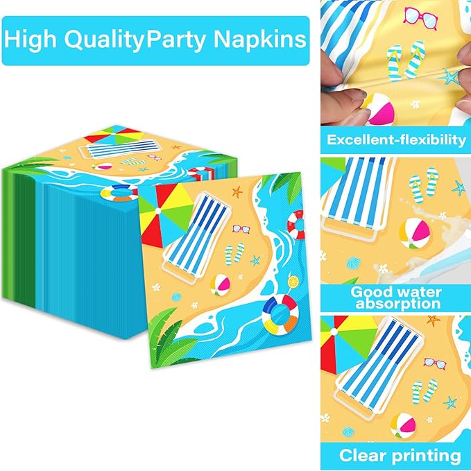 50 Guests Beach Plates and Napkins Party Supplies Summer Birthday