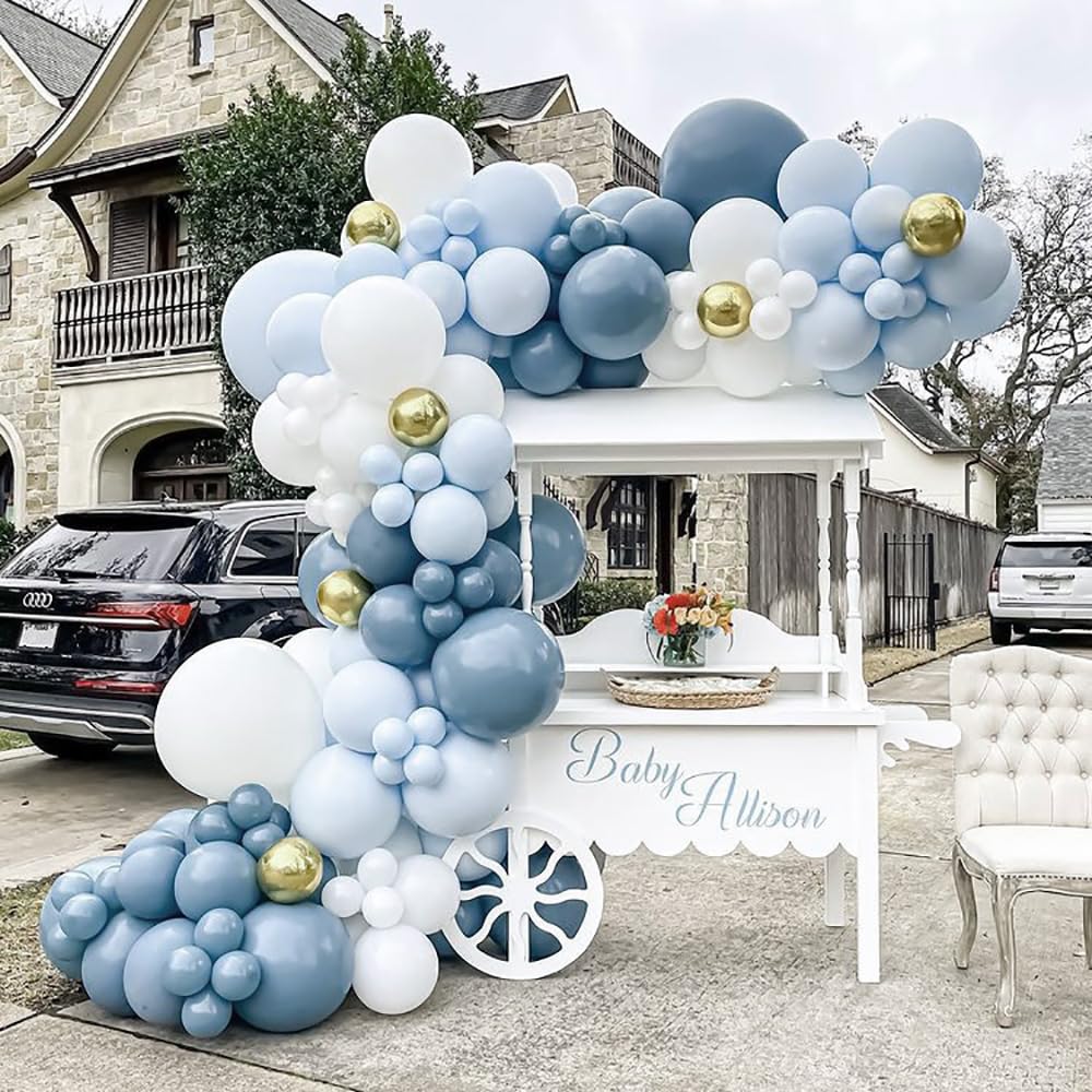 Dusty Blue Balloon Arch Kit, 162pcs Dusty Light Blue White and Clear