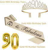 90th Birthday Decorations for Women Gold with 90th Birthday Sash and