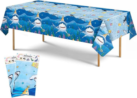WERNNSAI Shark Table Cloth - 2PCS 54” x 108” Under The Sea Tablecloth