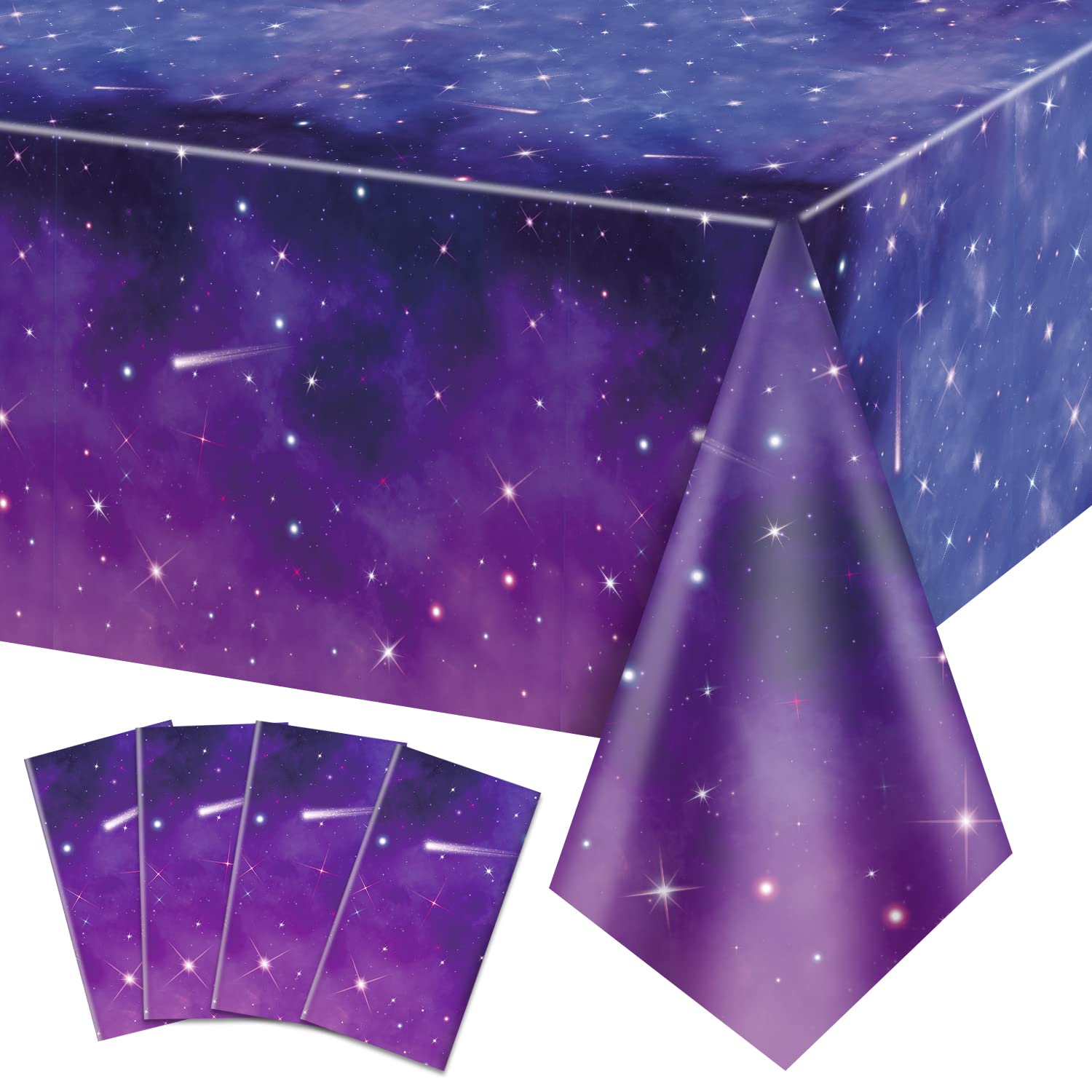 QUERICKY 4 Pack Space Galaxy Party Tablecloths, Starry Night