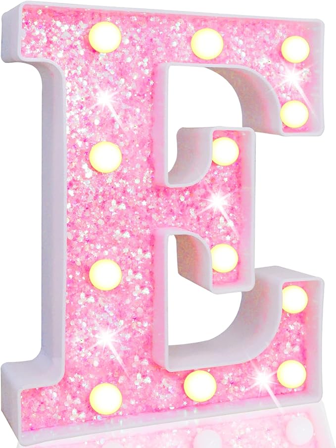 Pooqla LED Marquee Letter Lights, Light Up Pink Letters Glitter #17