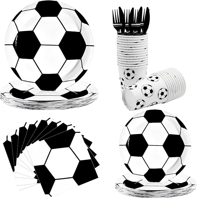144Pcs Soccer Party Supplies Soccer Birthday Party Tableware Set