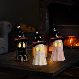 Halloween Decor Indoor Set of 3 Ceramic Ghosts with Witch Hats Cute