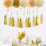 White Gold Champagne Party Decorations - 23pcs Tissue Pom Poms