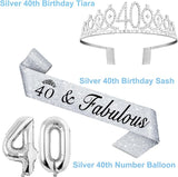 40th Birthday Decorations Women Silver with 40th Birthday Sash and