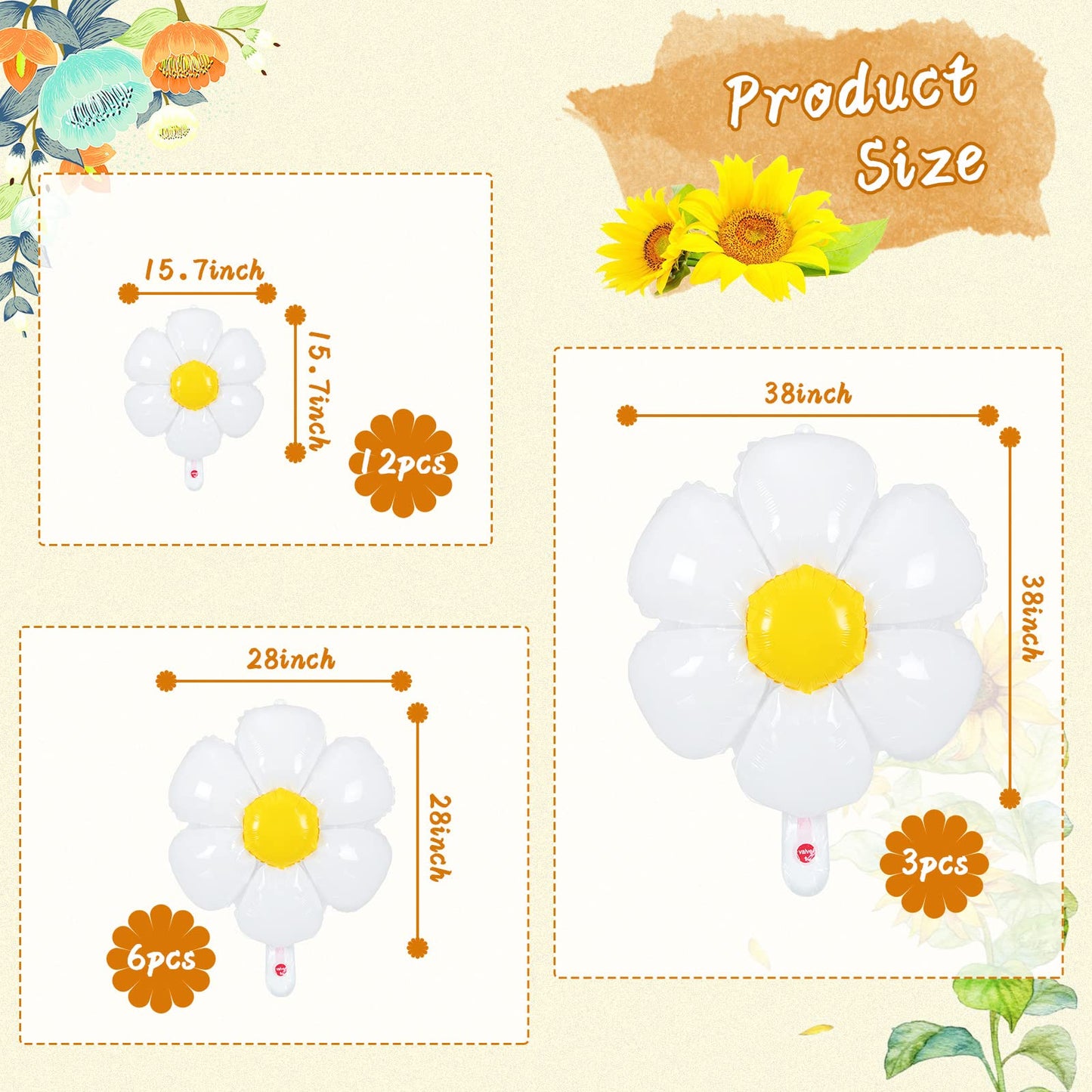 Sotiff 21 Pcs Flower Balloons Daisies Balloons White Groovy Flower