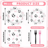 96PCS Soccer and Bow Party Paper Plates and Napkins for Sports Themed