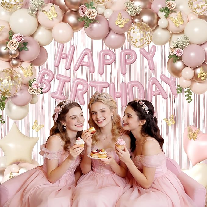 Dusty Pink and Gold Birthday Decorations for Women Girls Dusty Pink