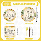 96Pcs Classic Bear 1st Birthday Decorations Watercolor Bear Plates