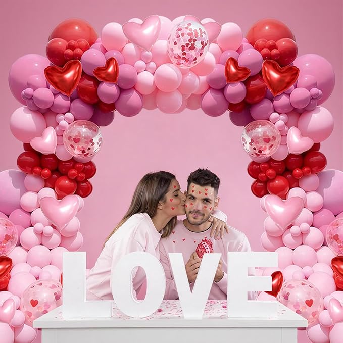 Valentine's Day Balloons Garland Arch Kit 127Pcs Pink Red Rose Red