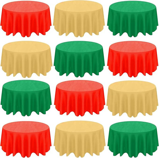 CIEOVO 12 Pcs Christmas Round Disposable Table Cover 84" Assorted