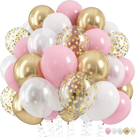 Pink Gold Balloons Set 60Pcs 12 Inch Pastal Baby Pink Metallic Gold