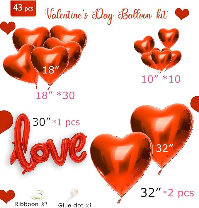 Valentines Day Balloons with Heart Shape love Foil Balloons for