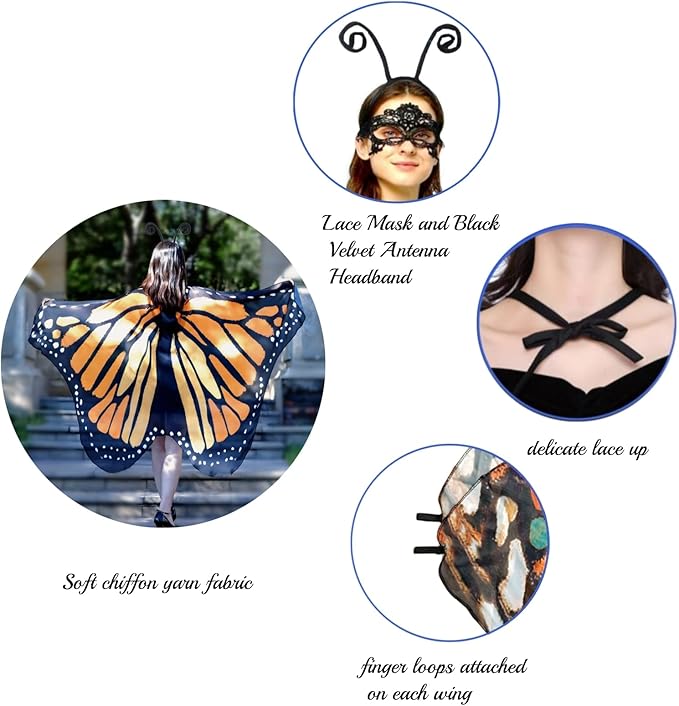 Halloween Butterfly Wings Costume for Womens Moth Wings Butterfly
