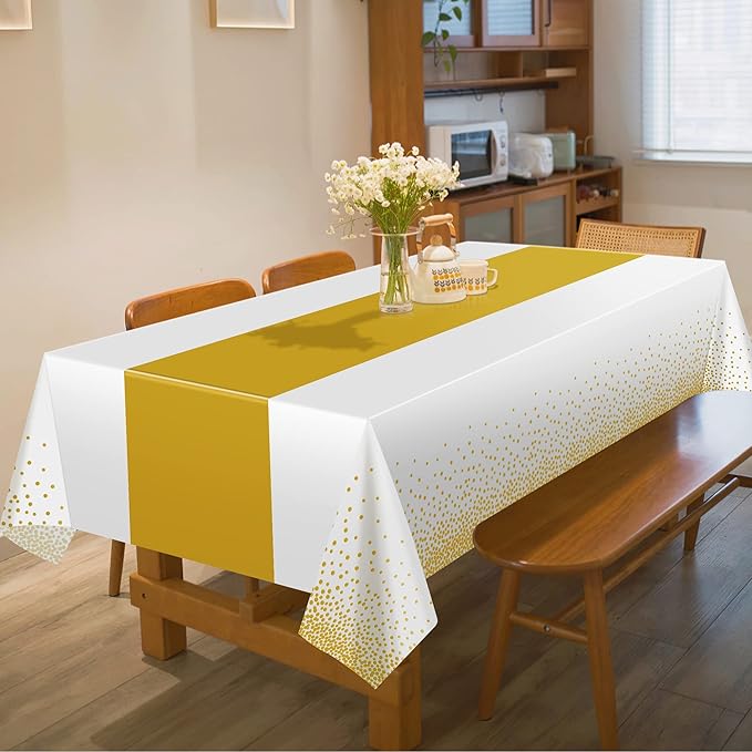 OHOME 4 Pack Disposable Plastic Table Cloths for Parties,White and