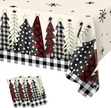 3PCS Christmas Tablecloth Black Buffalo Plaid Plastic Tablecloths